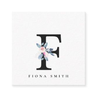 SOFT BLUSH BLUE FLORAL ALPHABETS NAME LETTER F SQUARE