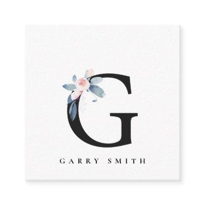 SOFT BLUSH BLUE FLORAL ALPHABETS NAME LETTER G SQUARE