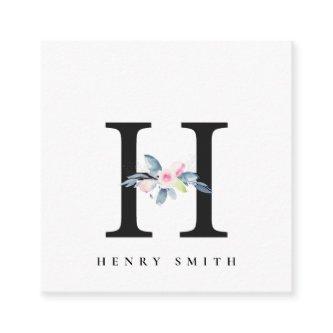 SOFT BLUSH BLUE FLORAL ALPHABETS NAME LETTER H SQUARE