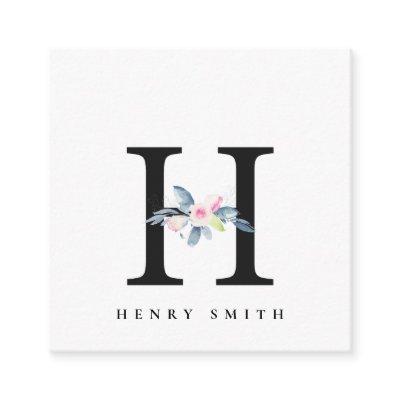 SOFT BLUSH BLUE FLORAL ALPHABETS NAME LETTER H SQUARE