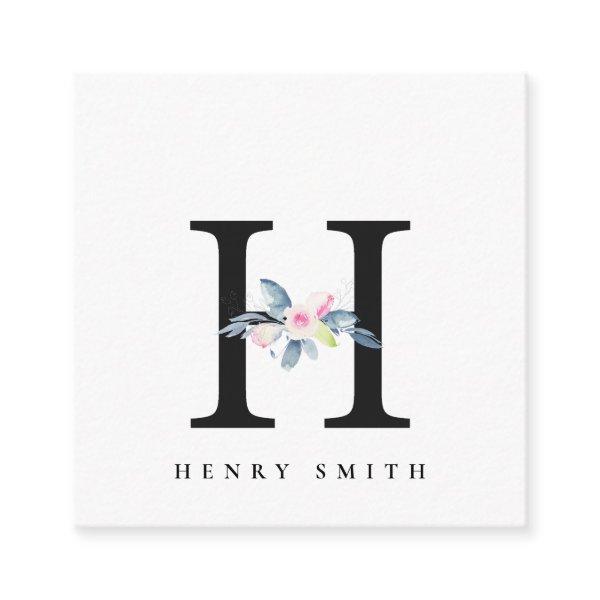 SOFT BLUSH BLUE FLORAL ALPHABETS NAME LETTER H SQUARE