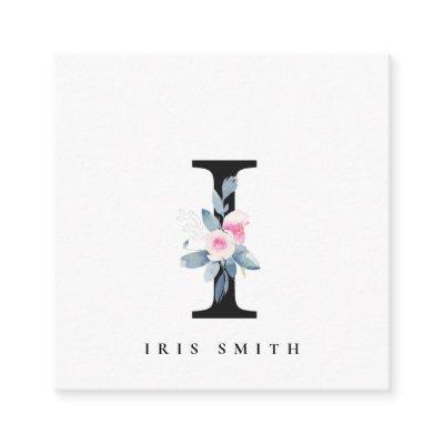 SOFT BLUSH BLUE FLORAL ALPHABETS NAME LETTER I SQUARE