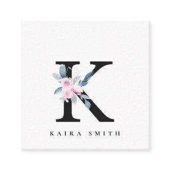 SOFT BLUSH BLUE FLORAL ALPHABETS NAME LETTER K SQUARE