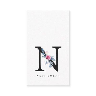 SOFT BLUSH BLUE FLORAL ALPHABETS NAME LETTER N