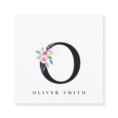 SOFT BLUSH BLUE FLORAL ALPHABETS NAME LETTER O SQUARE