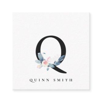 SOFT BLUSH BLUE FLORAL ALPHABETS NAME LETTER Q SQUARE