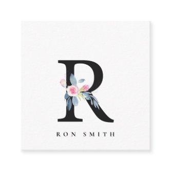 SOFT BLUSH BLUE FLORAL ALPHABETS NAME LETTER R SQUARE