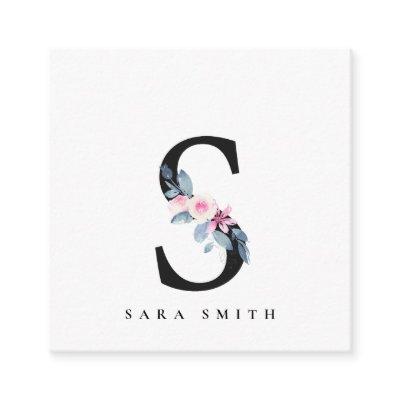 SOFT BLUSH BLUE FLORAL ALPHABETS NAME LETTER S SQUARE