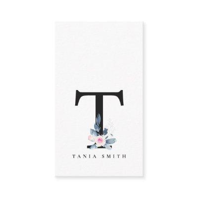 SOFT BLUSH BLUE FLORAL ALPHABETS NAME LETTER T