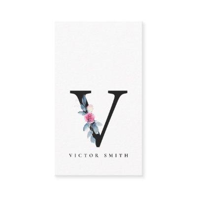 SOFT BLUSH BLUE FLORAL ALPHABETS NAME LETTER V