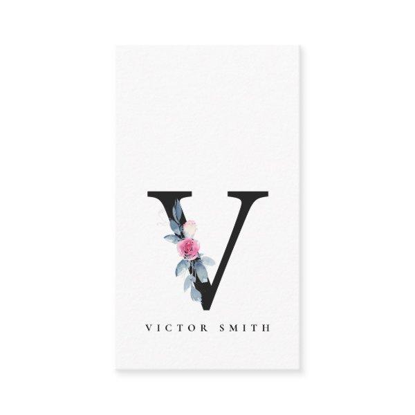 SOFT BLUSH BLUE FLORAL ALPHABETS NAME LETTER V