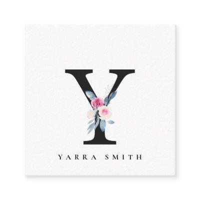 SOFT BLUSH BLUE FLORAL ALPHABETS NAME LETTER Y SQUARE