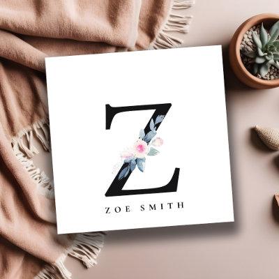 SOFT BLUSH BLUE FLORAL ALPHABETS NAME LETTER Z SQUARE