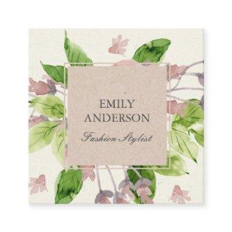 SOFT BLUSH PINK GREEN WATERCOLOR FLORAL SQUARE