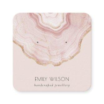 Soft Blush Rose Gold Agate Marble Earring Display Square