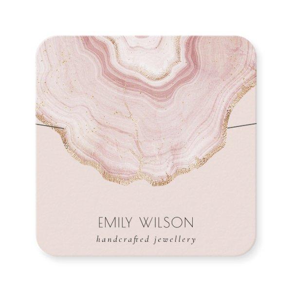 Soft Blush Rose Gold Agate Marble Necklace Display Square