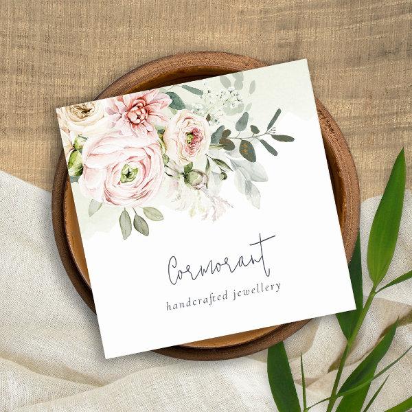 Soft Chic Blush Pink Peony Leafy Botanical Floral Square