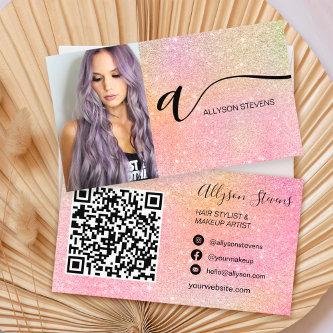 Soft glitter hair makeup photo initial qr code