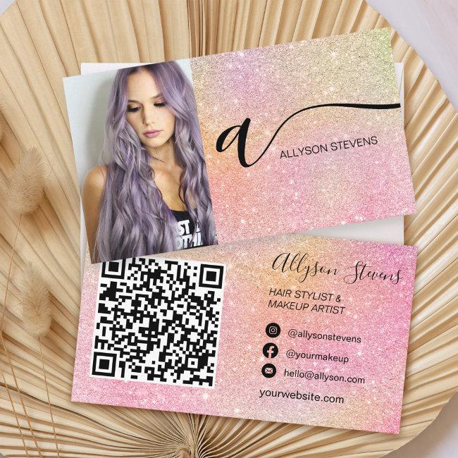 Soft glitter hair makeup photo initial qr code