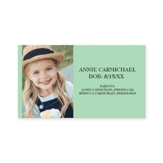 Soft Green Personalized Child Food Allergy Alert