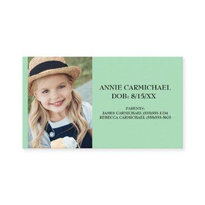 Soft Green Personalized Child Food Allergy Alert