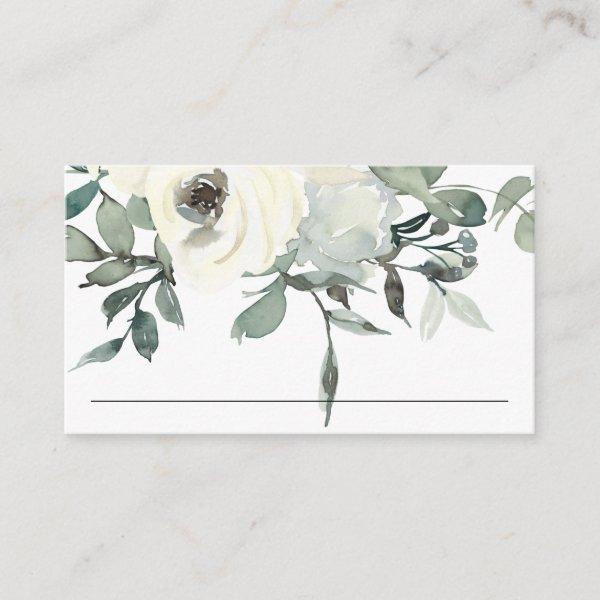 SOFT IVORY WHITE FLORAL BUNCH WEDDING PLACE CARD
