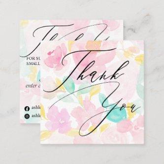 Soft pastel pink floral pattern order thank you square