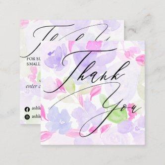 Soft pastel purple floral pattern order thank you square