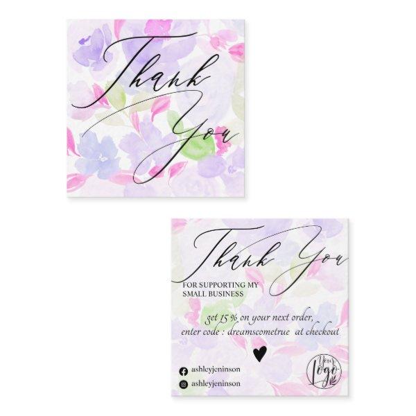 Soft pastel purple floral pattern order thank you square