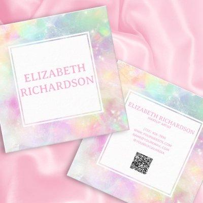 Soft Pastel Rainbow Opal Crystal Colorful QR Code Square