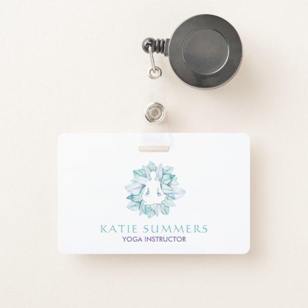 Soft Pastel Succulant Yogie Silhouette Name Badge