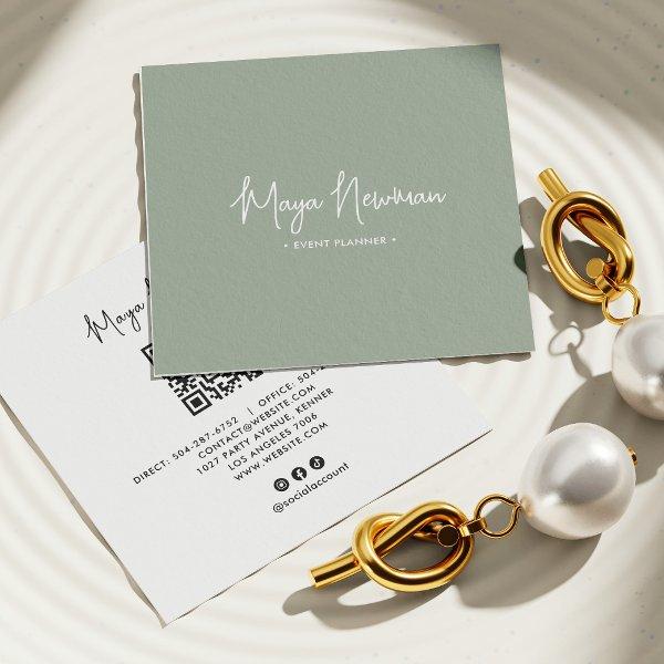 SOFT SAGE GREEN Modern CHIC Minimal QR Code  Square