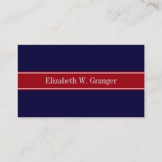 Solid Navy Blue Cranberry Red Ribbon Name Monogram