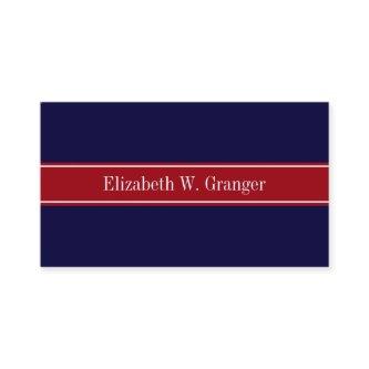 Solid Navy Blue Cranberry Red Ribbon Name Monogram