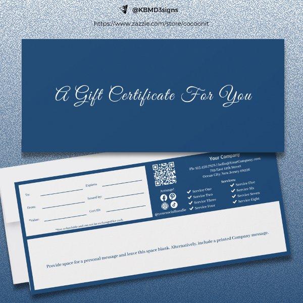 Sophisticated Blue White Script Gift Certificate