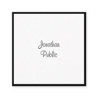 Sophisticated Modern Script Black And White Cool Square