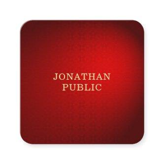 Sophisticated Red Damask Gold Text Template Modern Square