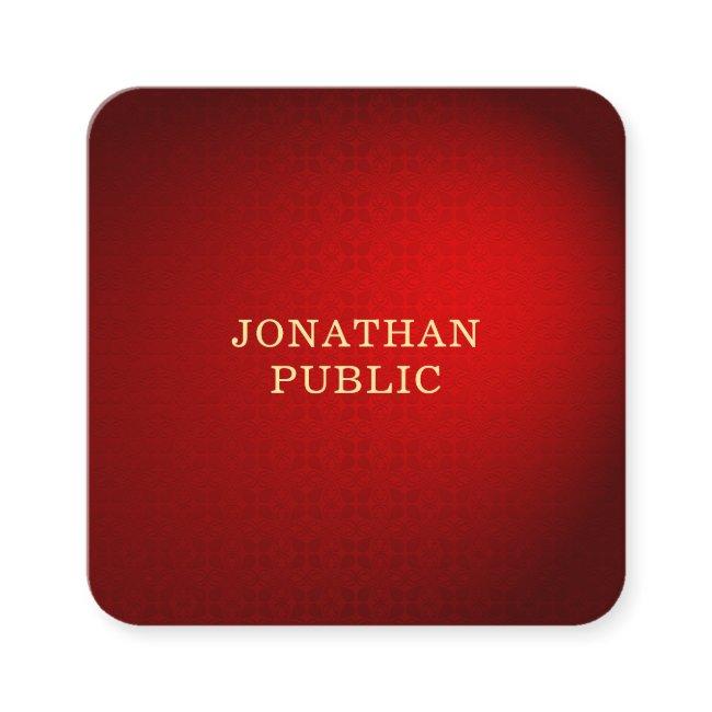 Sophisticated Red Damask Gold Text Template Modern Square