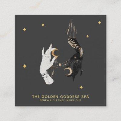 *~* Spa Hands Stars Moon Mystic Gold Palm Leaves Square