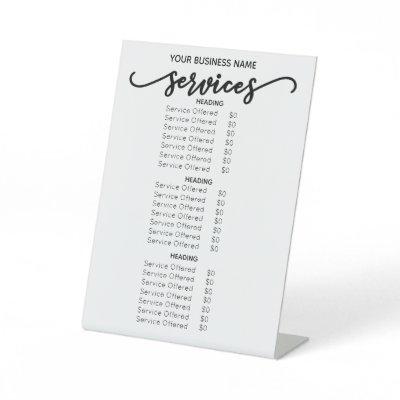 Spa Salon  Price List Menu  Pedestal Sign