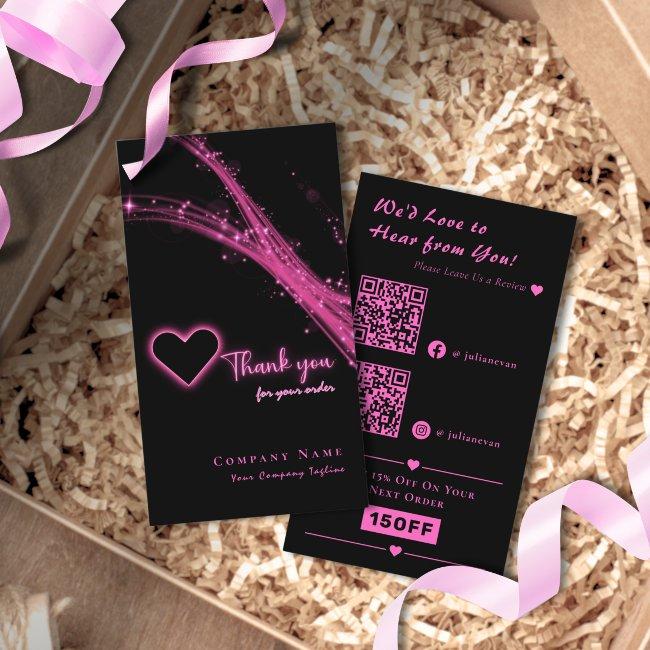 Sparkle Neon Pink Glitter Heart QR Code Thank you