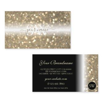 Sparkling Light Gold Glitter Black with Monogram