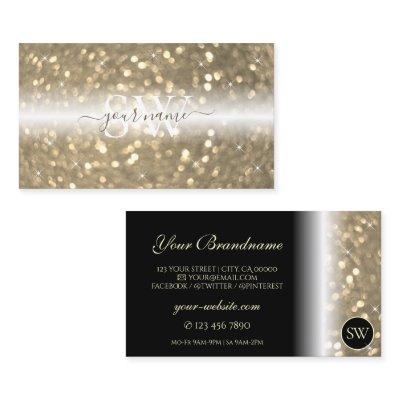 Sparkling Light Gold Glitter Black with Monogram