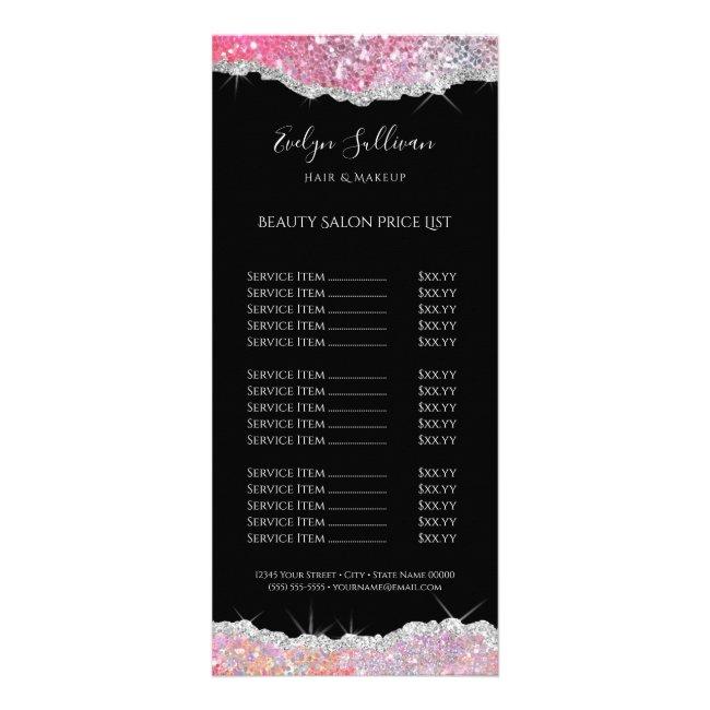 sparkling pink glitter price list rack card