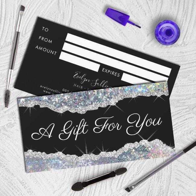 sparkling silver glitter gift certificate
