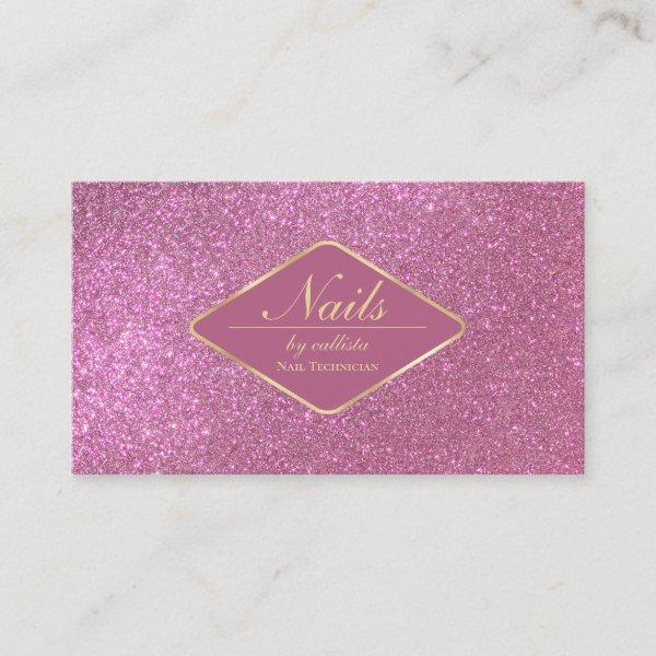 Sparkly Berry Pink Gold Glitter Makeup Nails Lash