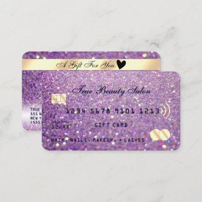 Sparkly Lilac Purple Gold Glitter Credit Gift Card