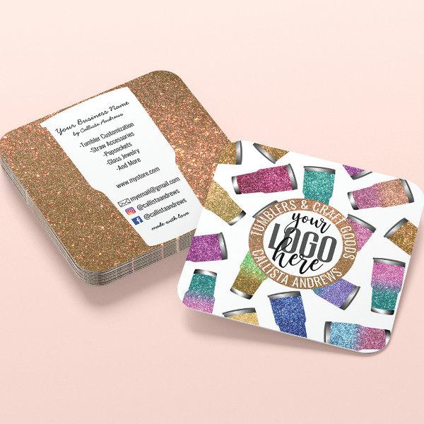 Sparkly Modern Glitter Tumbler Crafter Logo Square