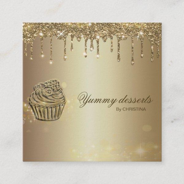 Sparkly Pastry Cake Bakery Glitter Gold Business C Square