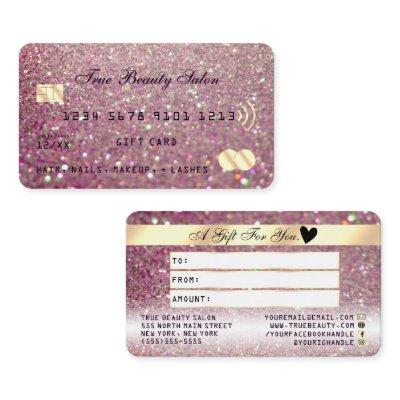 Sparkly Rose Pink Gold Glitter Credit Gift Card